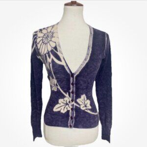 Lucky Brand Purple Flower Wool Blend Sweater Y2K Whimsical Sz S